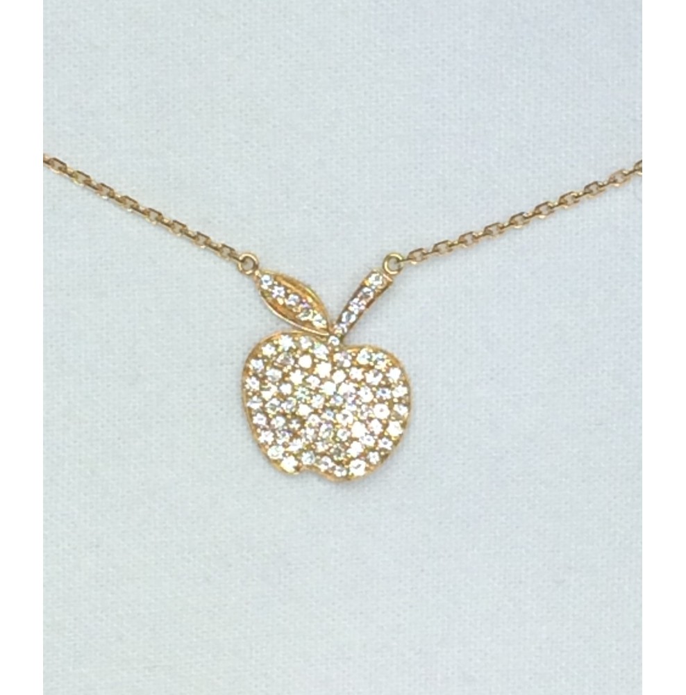 Collier Pendentif Pomme En Cristal Couleur Or Avec Feuille - Réf. 3286, Occasion Impeccable