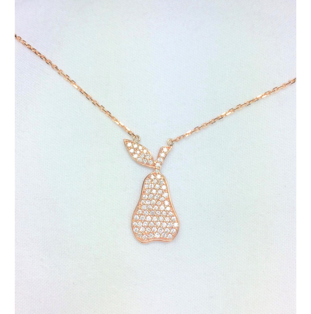 Collier Rétro Argenté Avec Pendentif Poire Floral Et Cristaux Diamant Facetté - Modèle 375