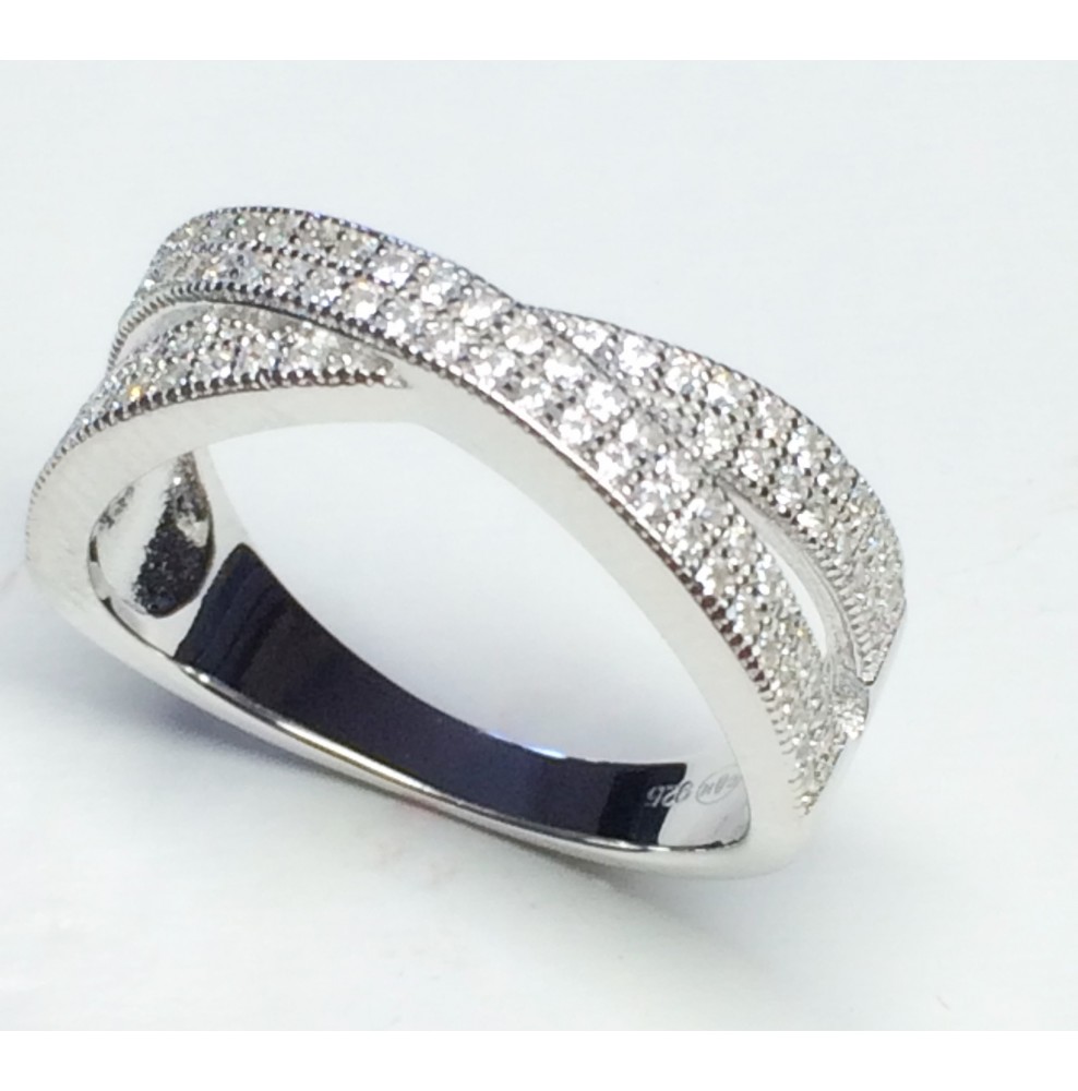 Bague En Argent Sterling 5.60g Avec Oxydes/zircon - Taille 48, Occasion Bon état