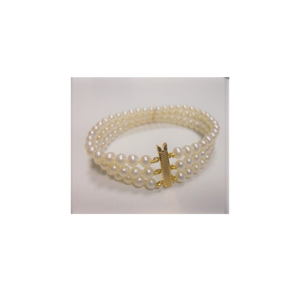 Bracelet 3 rangs de perles de culture d'Akoya Blanches - Bracelet