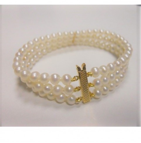 Bracelet Perles D'eau Douce Ruche D'abeille Plaqué Or - Marque Rose-Mimosa - Neuf Avec étiquettes